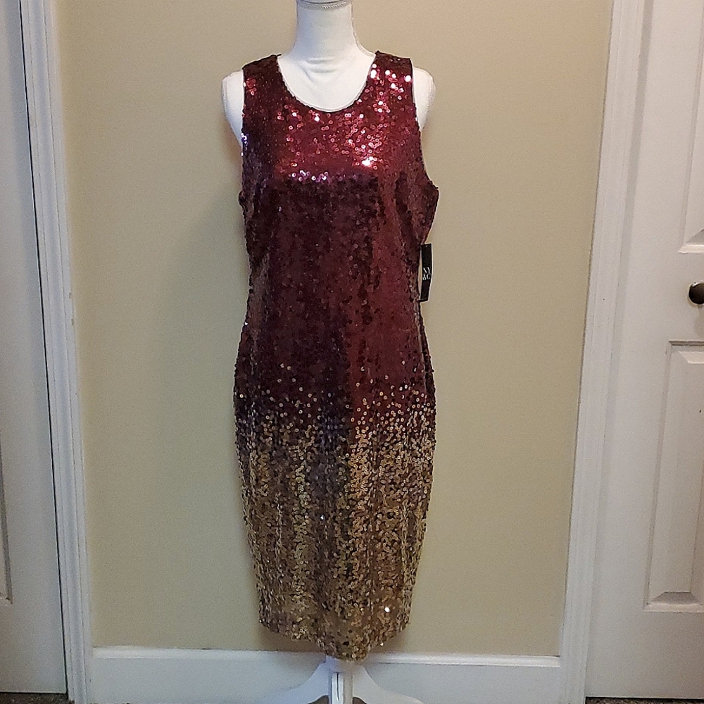 NWT Burgundy and Gold Ombre Tank Sheath Dress